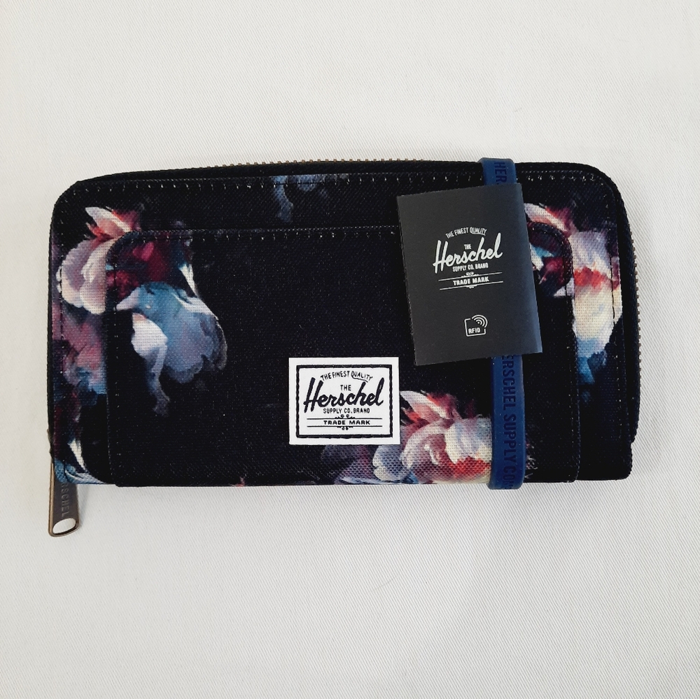 Herschel Supply Company black gothic floral Thomas zipper wallet NWT - Picture 2 of 5